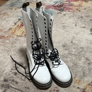 Dr. Martens White Lace-Up Women's Combat Boots with Black Laces